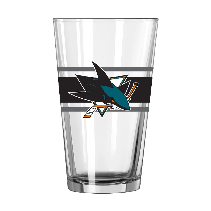 Team Mug With Coaster-San Jose Sharks 16oz Stripe Pint Glass