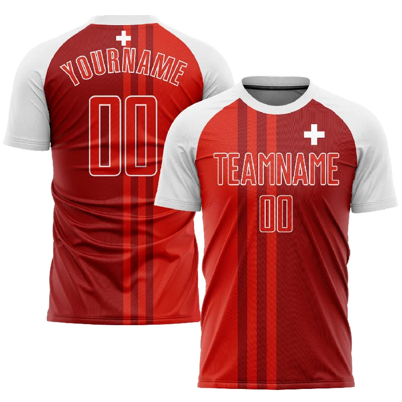 Custom Youth Football Jersey-Custom Red Crimson-White Sublimation Swiss Flag Soccer Uniform Jersey