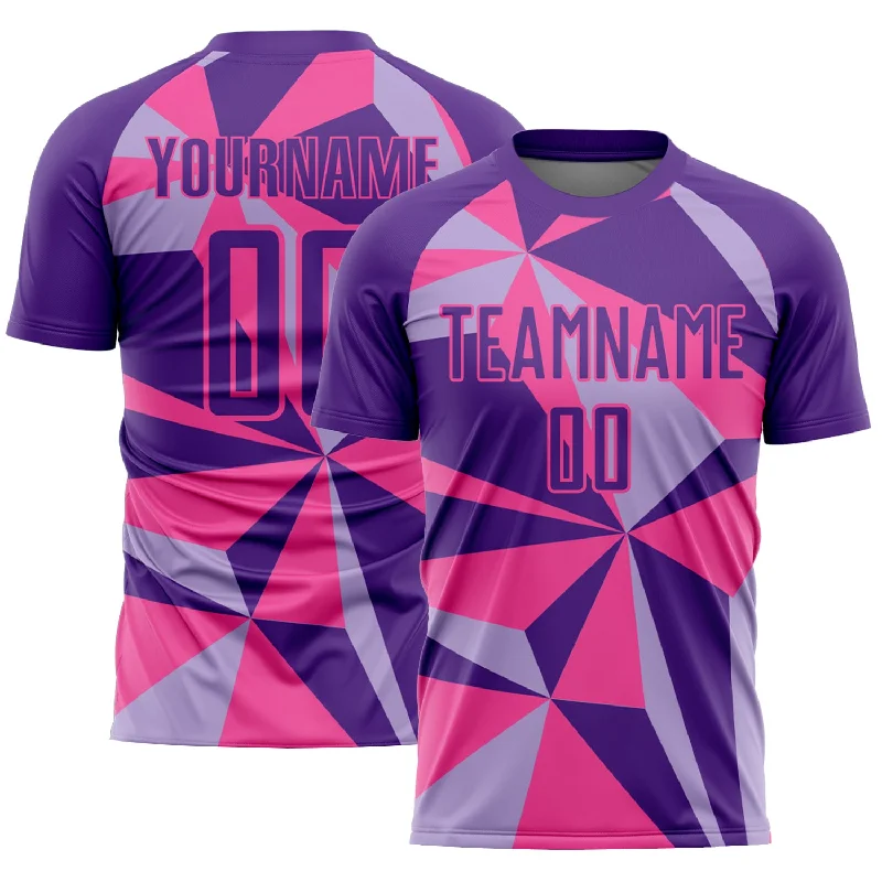 Football Jersey For Fan Merchandise-Custom Purple Pink Geometric Pattern Sublimation Soccer Uniform Jersey