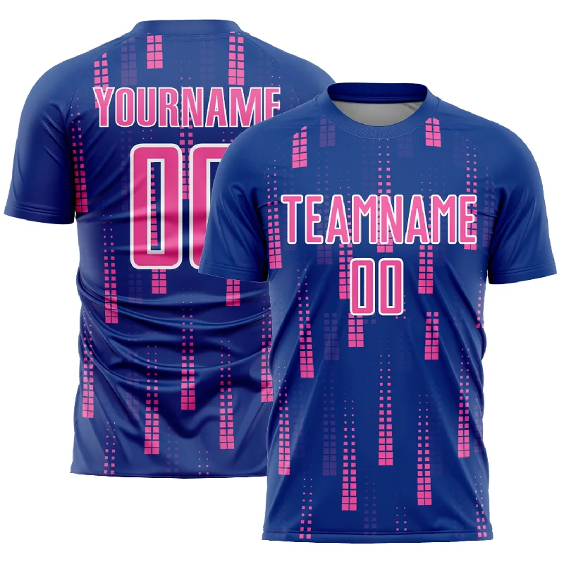 Football Jersey For The Ultimate Fan-Custom Royal Pink-White Geometric Shapes Sublimation Soccer Uniform Jersey