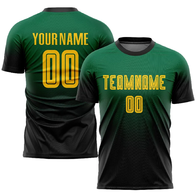 Football Jersey For Boys-Custom Kelly Green Gold-Black Sublimation Fade Fashion Soccer Uniform Jersey