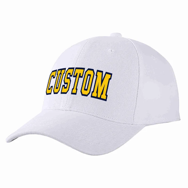 Christian Baseball Cap-Custom White Yellow-Navy Curved Eaves Sport Baseball Cap Design for Men/Women/Youth