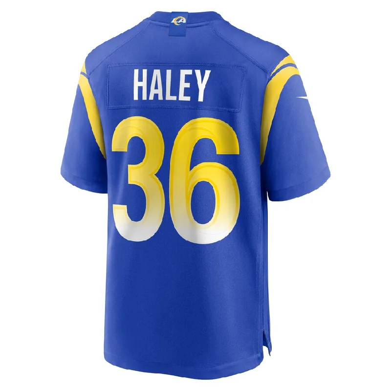 Rugby Jersey For Professional Players-LA.Rams #36 Grant Haley Royal Game Player Jersey Stitched American Football Jerseys