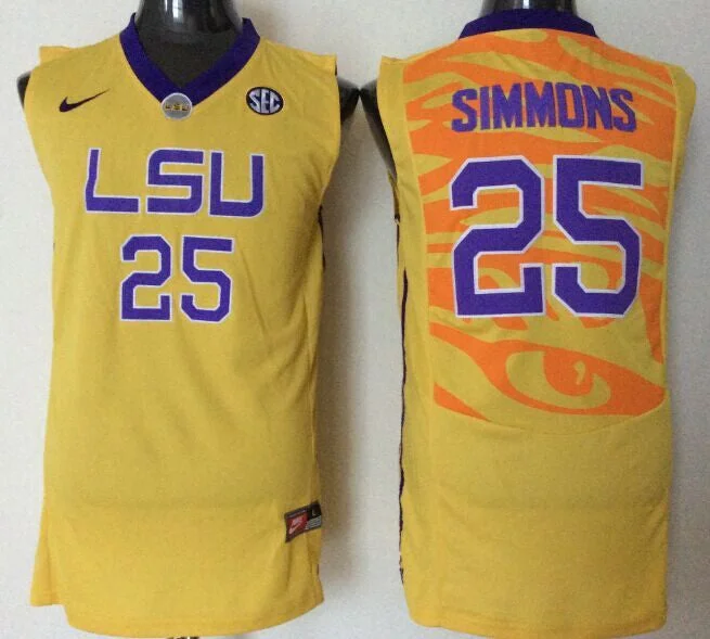 Basketball Jersey With Sleeves-LSU Tigers 25 Ben Simmons Yellow College Basketball Basketball Jersey