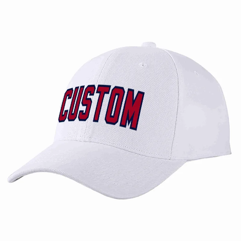 Everyday Baseball Cap-Custom White Red-Navy Curved Eaves Sport Baseball Cap Design for Men/Women/Youth