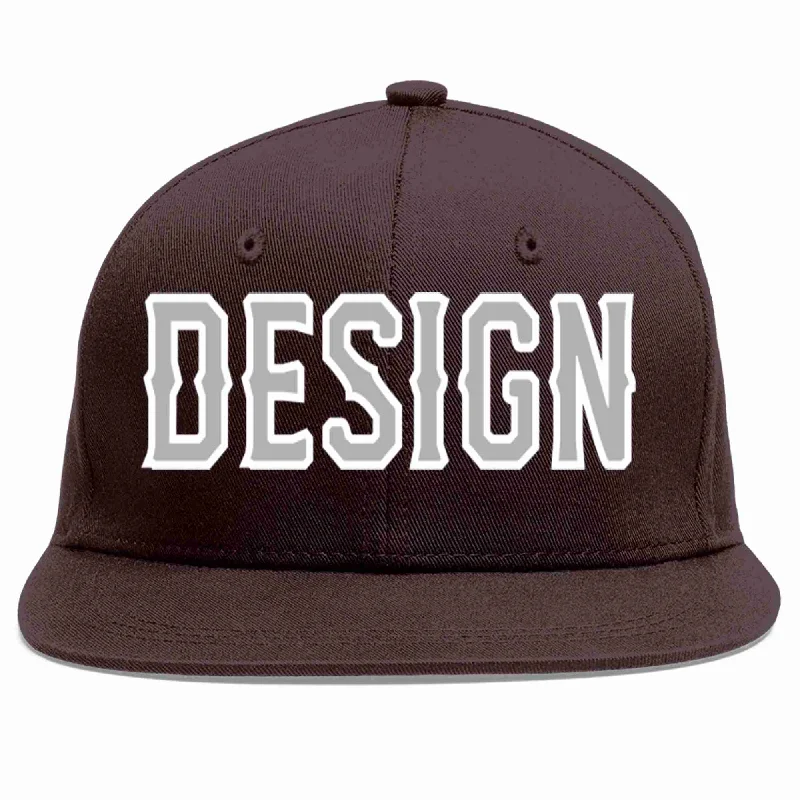 Adventure Baseball Cap-Custom Brown Gray-White Flat Eaves Sport Baseball Cap Design for Men/Women/Youth