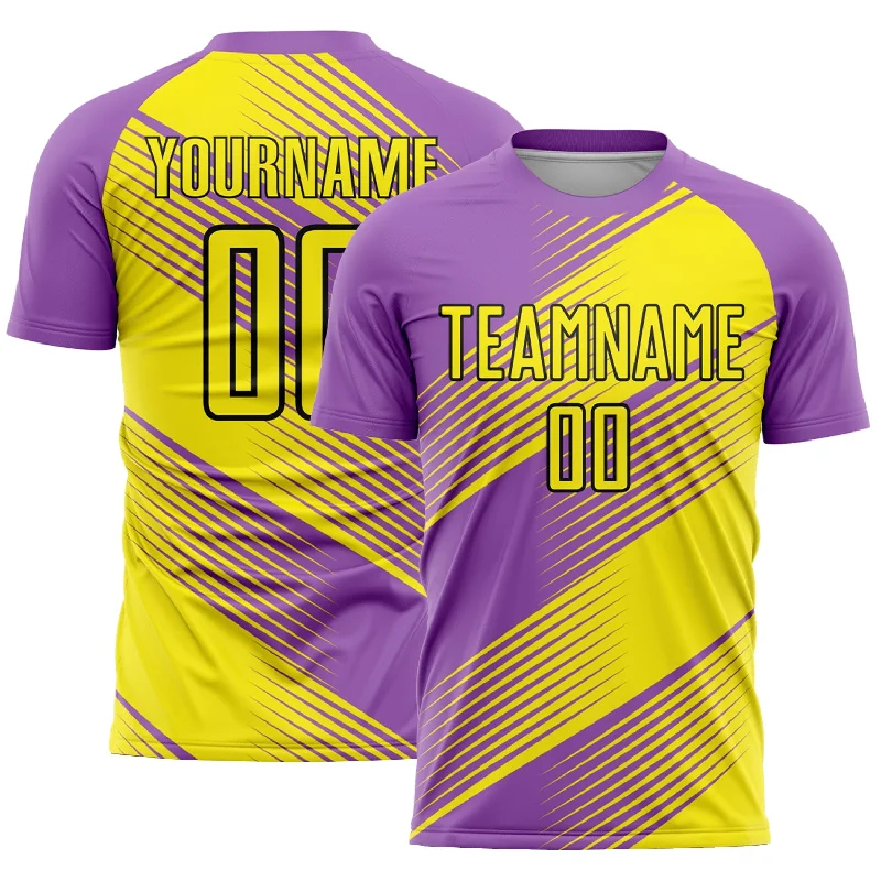 Football Jersey For Signature Teams-Custom Medium Purple Light Yellow-Black Line Sublimation Soccer Uniform Jersey