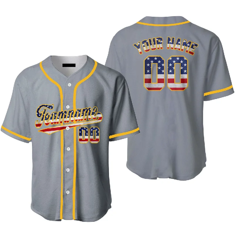 High School Football Jersey-High School Basketball Jersey-Spring Training Baseball Jersey-Custom Vintage American Flag Gray Custom Baseball Jerseys For Men & Women, Flag Baseball Shirt