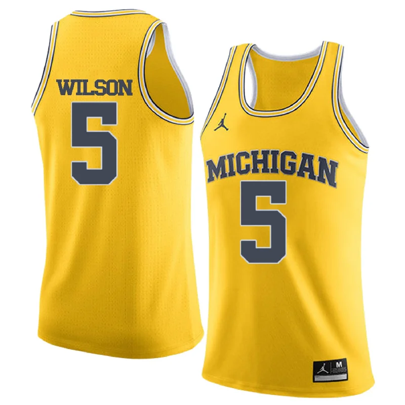 Basketball Jersey For Youth Teams-University of Michigan 5 D.J. Wilson Yellow College Basketball Basketball Jersey