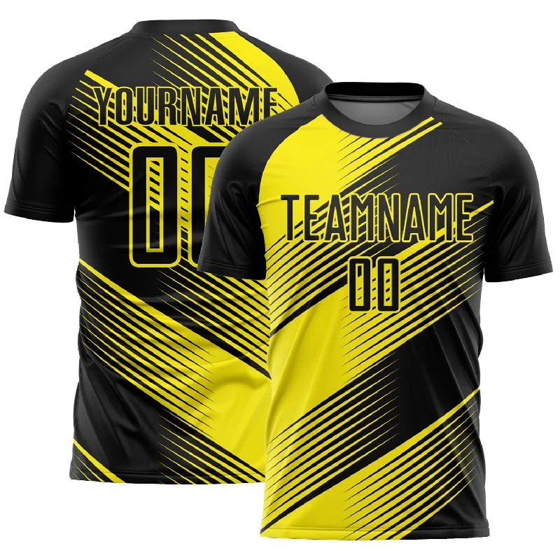 Football Jersey For School Spirit-Custom Black Light Yellow Line Sublimation Soccer Uniform Jersey