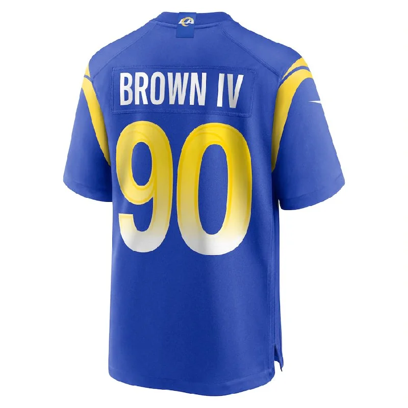 Rugby Jersey For Tag Rugby-LA.Rams #90 Earnest Brown IV Royal Game Player Jersey Stitched American Football Jerseys