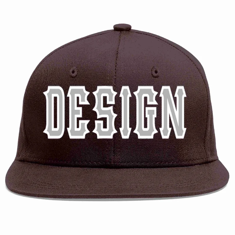 Industrial Baseball Cap-Custom Brown Gray-White Flat Eaves Sport Baseball Cap Design for Men/Women/Youth