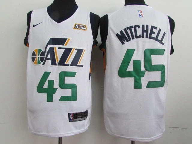 Youth Basketball Jersey-Jazz 45 Donovan Mitchell White Swingman Basketball Jersey