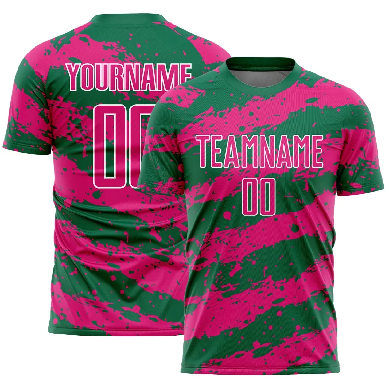 Football Jersey With Digital Print-Custom Kelly Green Hot Pink-White Splash Sublimation Soccer Uniform Jersey