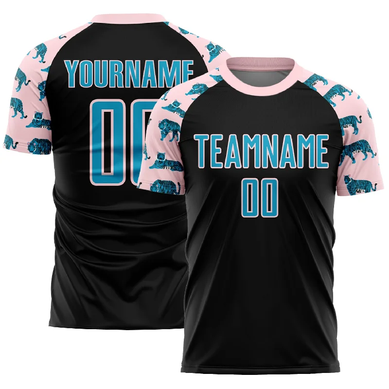 Football Jersey For Fans Of The Game-Custom Black US Navy Blue-Light Pink Tiger Sublimation Soccer Uniform Jersey