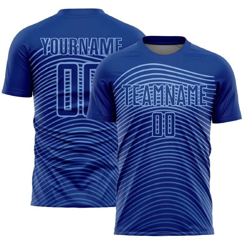 Football Jersey With Mesh Sides-Custom Royal Light Blue Gradient Geometric Lines Sublimation Soccer Uniform Jersey