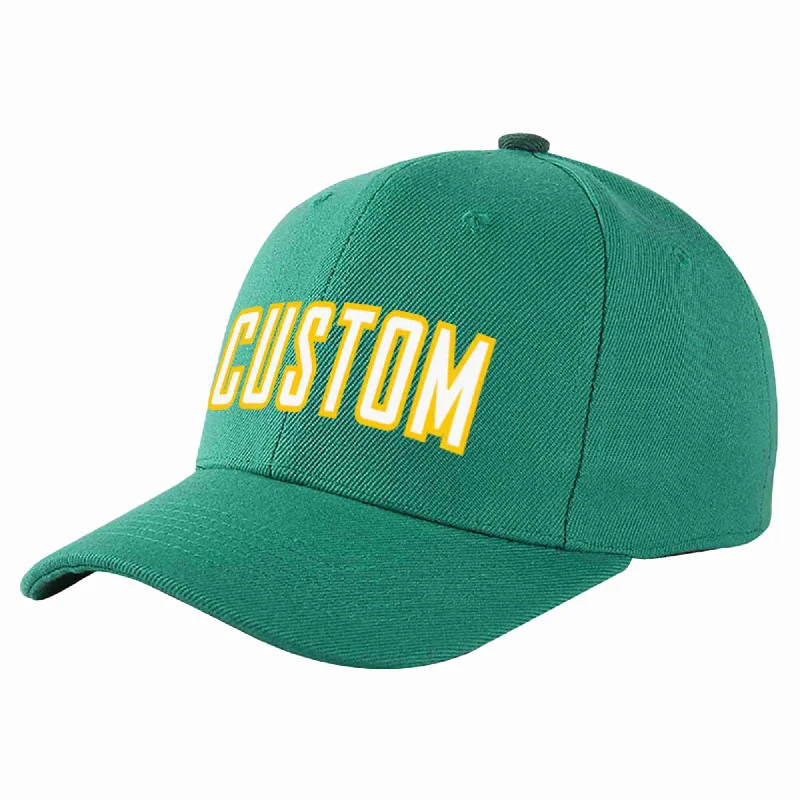 Suede Baseball Cap-Custom Light Green White-Gold Curved Eaves Sport Baseball Cap Design for Men/Women/Youth