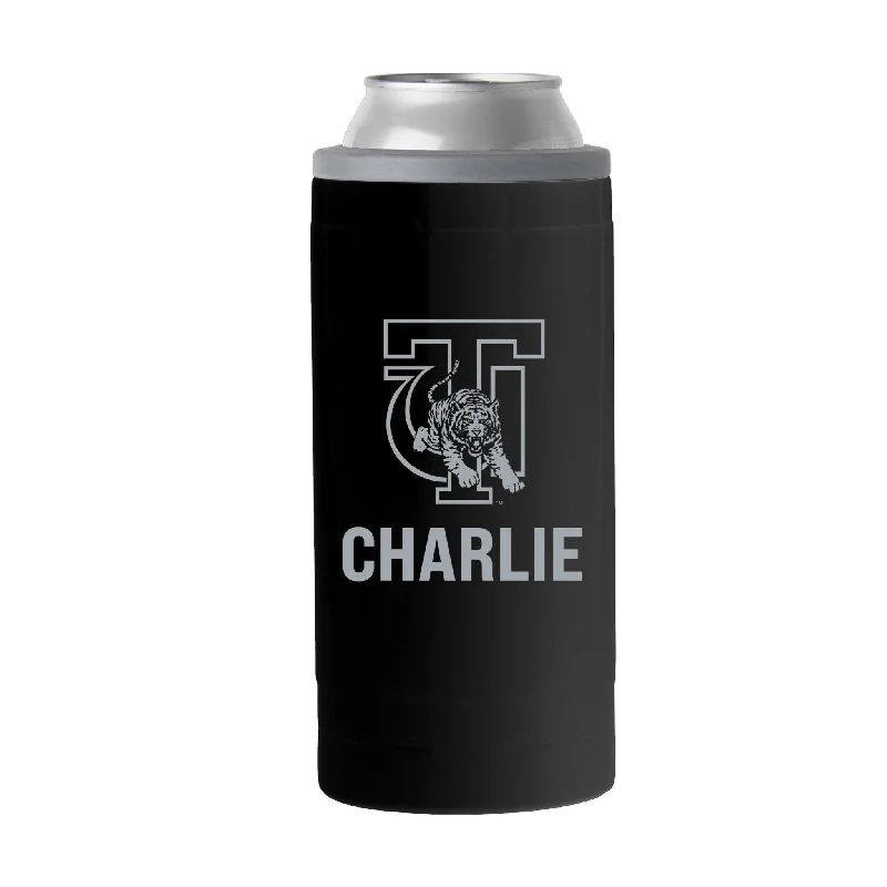 Team Mug With Engraved Signature-Tuskegee Personalized 12oz Black slim Can Coolie