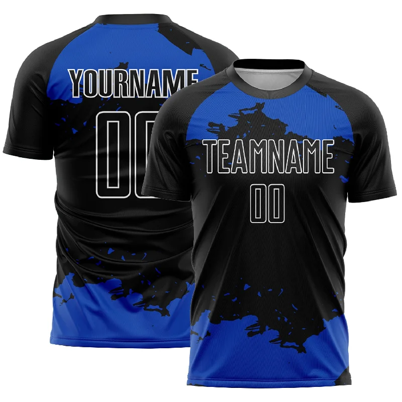 Football Jersey With Personalized Design-Custom Black Thunder Blue-White Abstract Fragment Art Sublimation Soccer Uniform Jersey