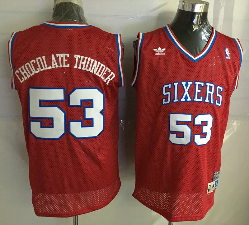 Basketball Jersey For Sale Discount-76ers 53 Chocolate Thunder Red Hardwood Classics Basketball Jersey