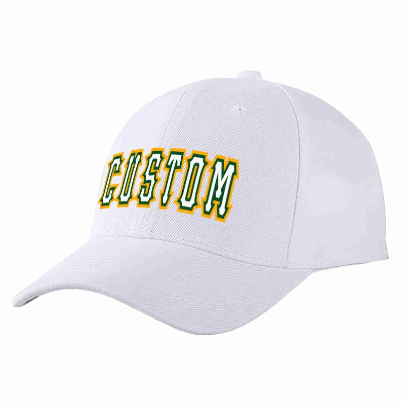 Pop Music Baseball Cap-Custom White White-Kelly Green Curved Eaves Sport Baseball Cap Design for Men/Women/Youth