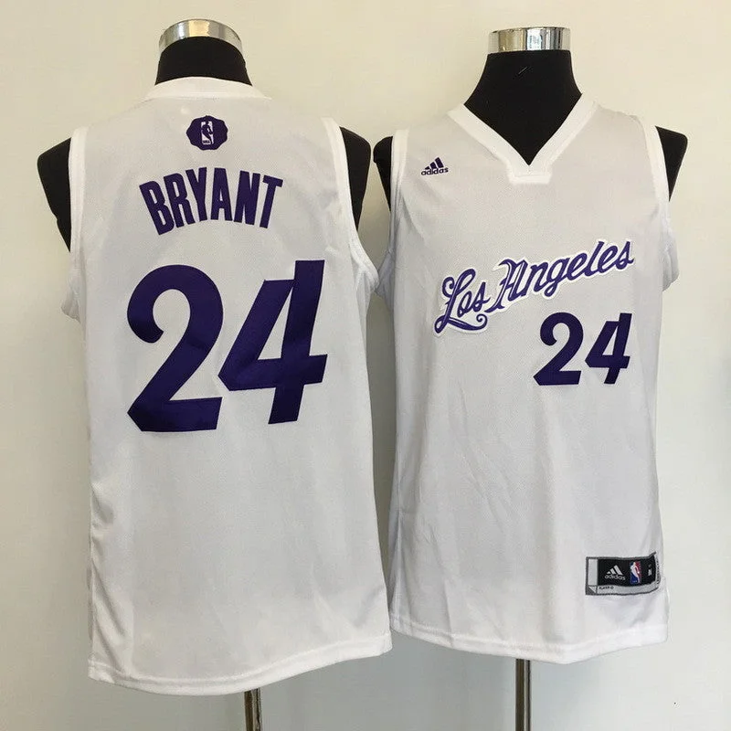 Basketball Jersey With Sponsor Logo-Lakers 24 Kobe Bryant White 2016 Christmas Day Swingman Basketball Jersey