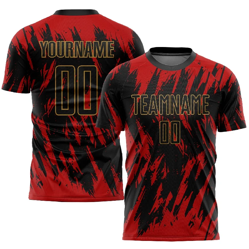 Lightweight Football Jersey-Custom Red Black-Old Gold Sublimation Soccer Uniform Jersey