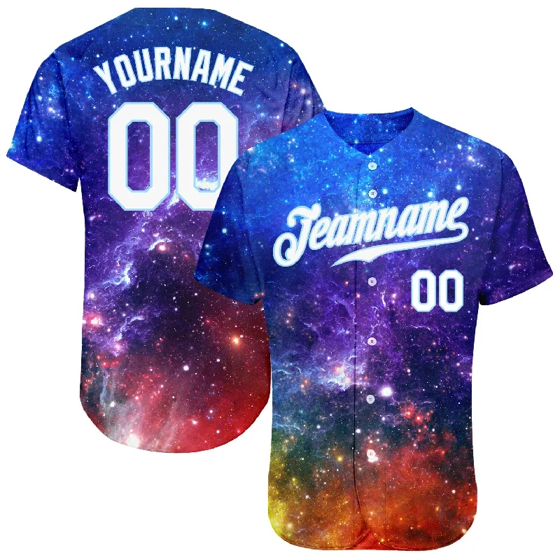 Lightweight Football Jersey-Lightweight Basketball Jersey-Breathable Baseball Jersey-Custom Galactic White-Light Blue 3D Authentic Baseball Jersey