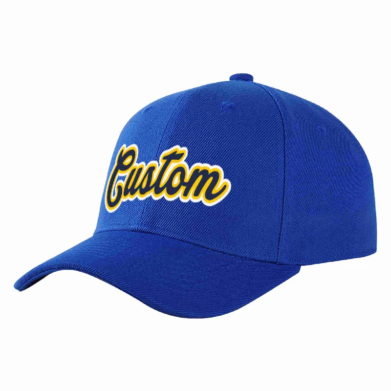 Nostalgic Baseball Cap-Custom Royal Navy-Yellow Curved Eaves Sport Baseball Cap Design for Men/Women/Youth