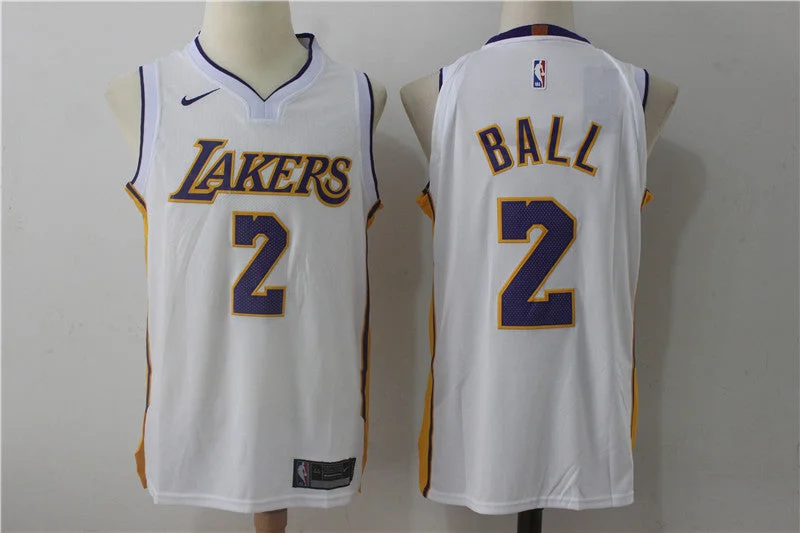 Personalized Basketball Jersey For Sale-Lakers 2 Lonzo Ball White Authentic Basketball Jersey(Without the sponsor logo)