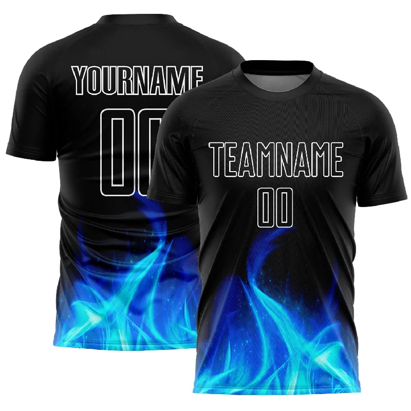 Football Jersey For Casual Wear-Custom Black White Flame Sublimation Soccer Uniform Jersey