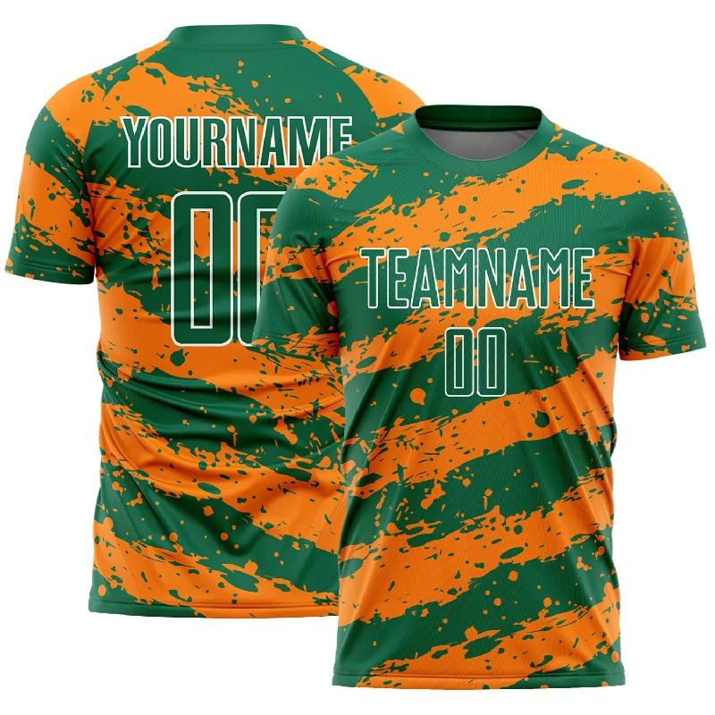 Football Jersey With Sublimation Design-Custom Kelly Green Bay Orange-White Splash Sublimation Soccer Uniform Jersey