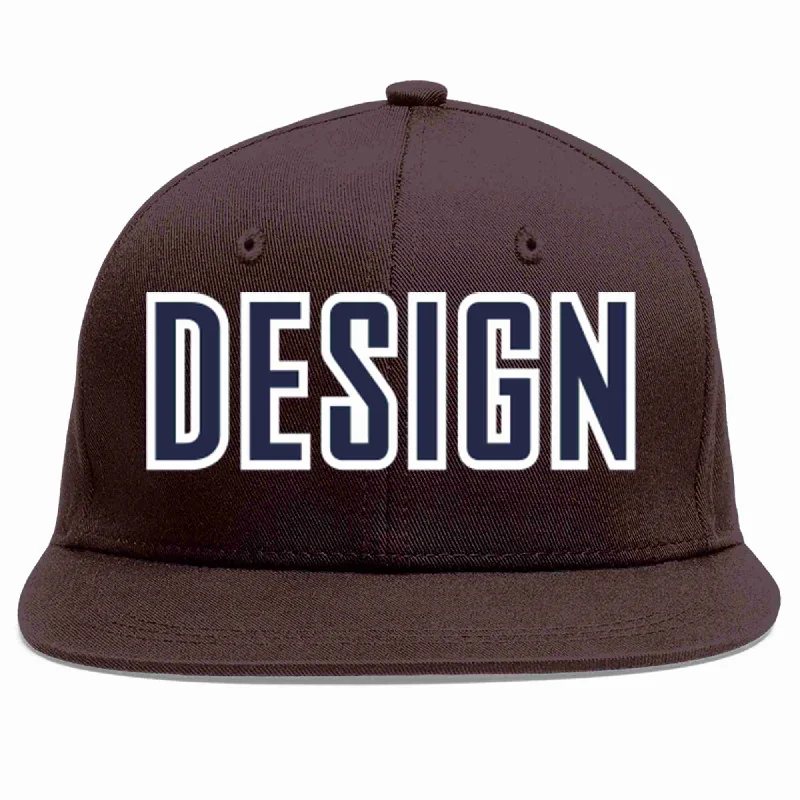 Statement Baseball Cap-Custom Brown Navy-White Flat Eaves Sport Baseball Cap Design for Men/Women/Youth