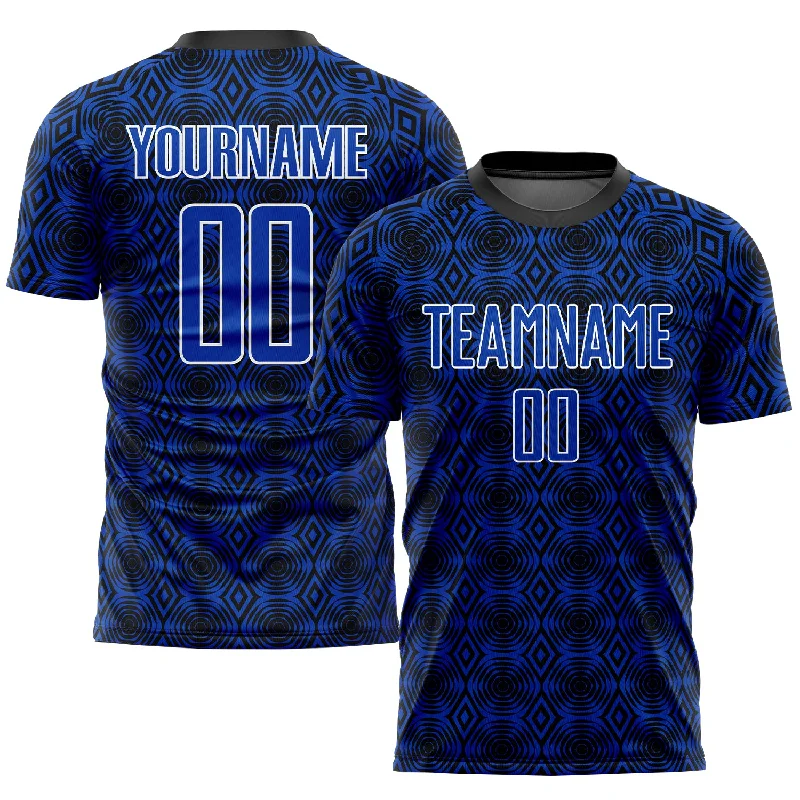 Football Jersey For Practice Sessions-Custom Thunder Blue Black-White Geometric Shapes Sublimation Soccer Uniform Jersey