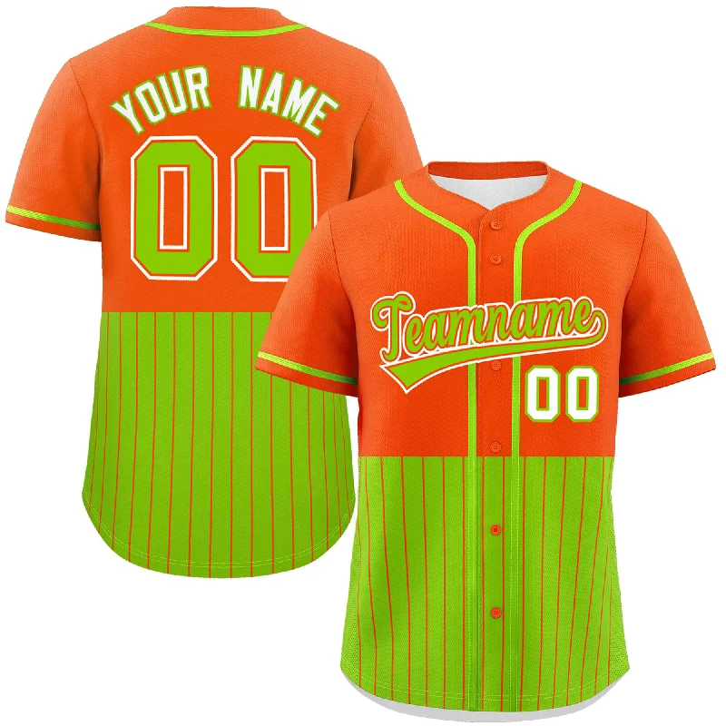 Vintage Football Jersey-Vintage Basketball Jersey-Vintage Baseball Jersey-Custom Orange Neon Green Personalized Half Stripe Design Authentic Baseball Jersey