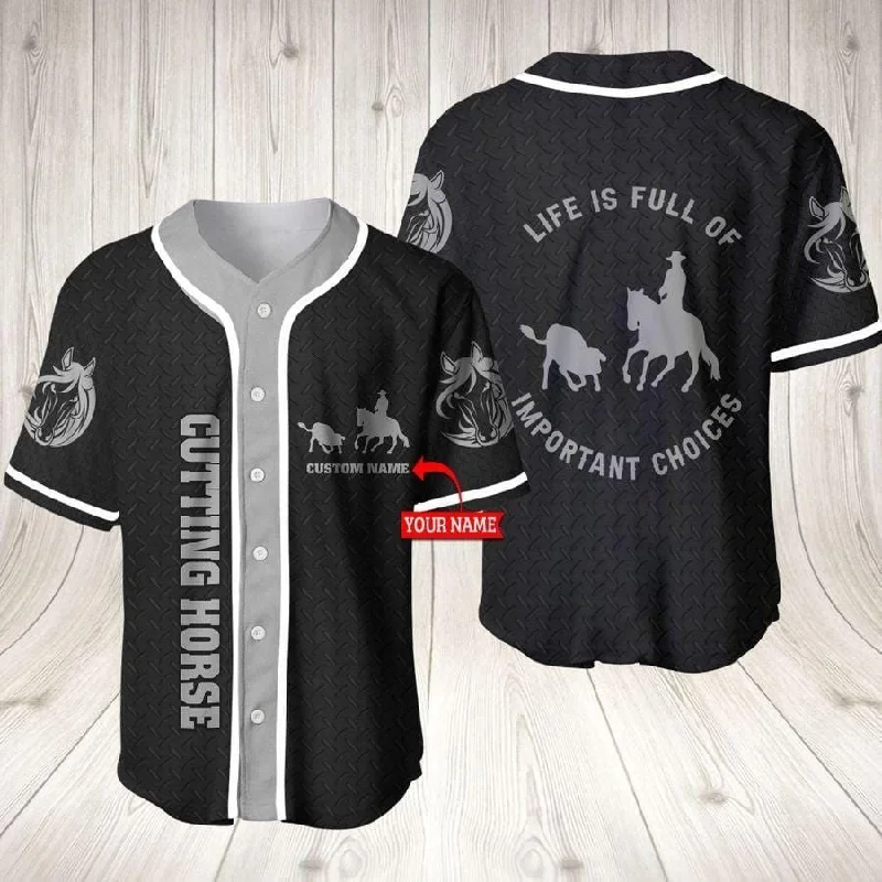 Football Jersey With Official Team Uniform-Basketball Jersey With Fun Custom Design-Baseball Jersey With Golden Accents-Cutting Horse Grey Important Choice Personalized Baseball Jersey