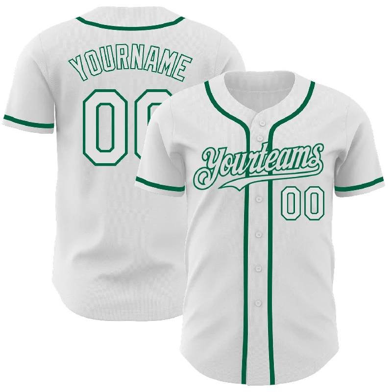 Football Jersey With Built-In Ventilation-Basketball Jersey With Built-In Ventilation-Baseball Jersey With 3D Print-Custom White Kelly Green Authentic Baseball Jersey