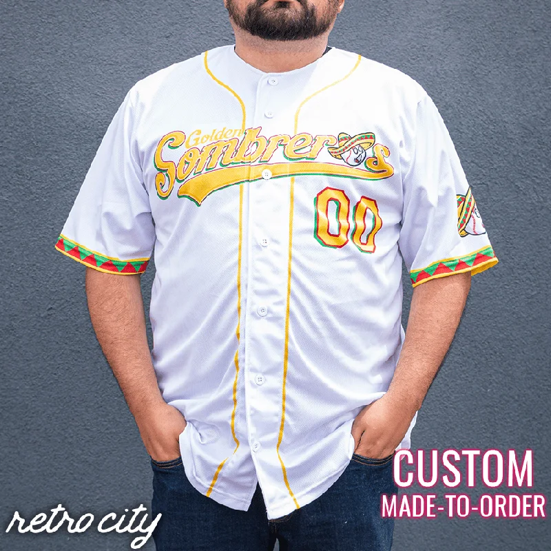 Football Jersey With World Cup Design-Basketball Jersey With World Cup Design-Baseball Jersey With Movie Theme-Golden Sombreros Retro League Custom Baseball Jersey (Home)