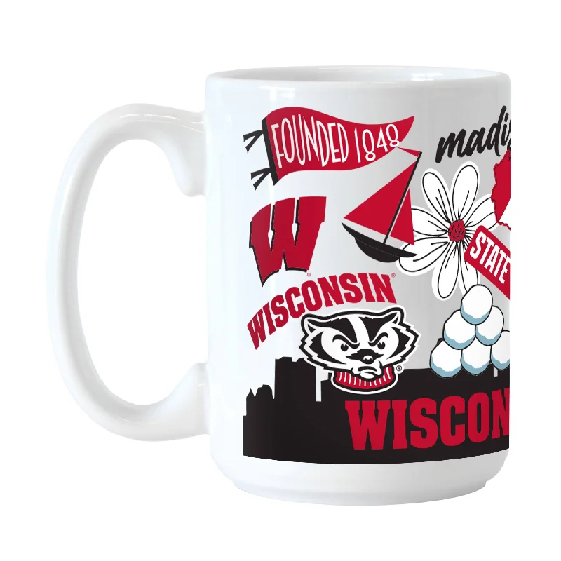 Team Mug With Sports Icons-Wisconsin 15oz Native Sublimated Mug