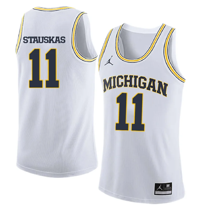 Basketball Jersey Custom Design-University of Michigan 11 Nik Stauskas White College Basketball Basketball Jersey