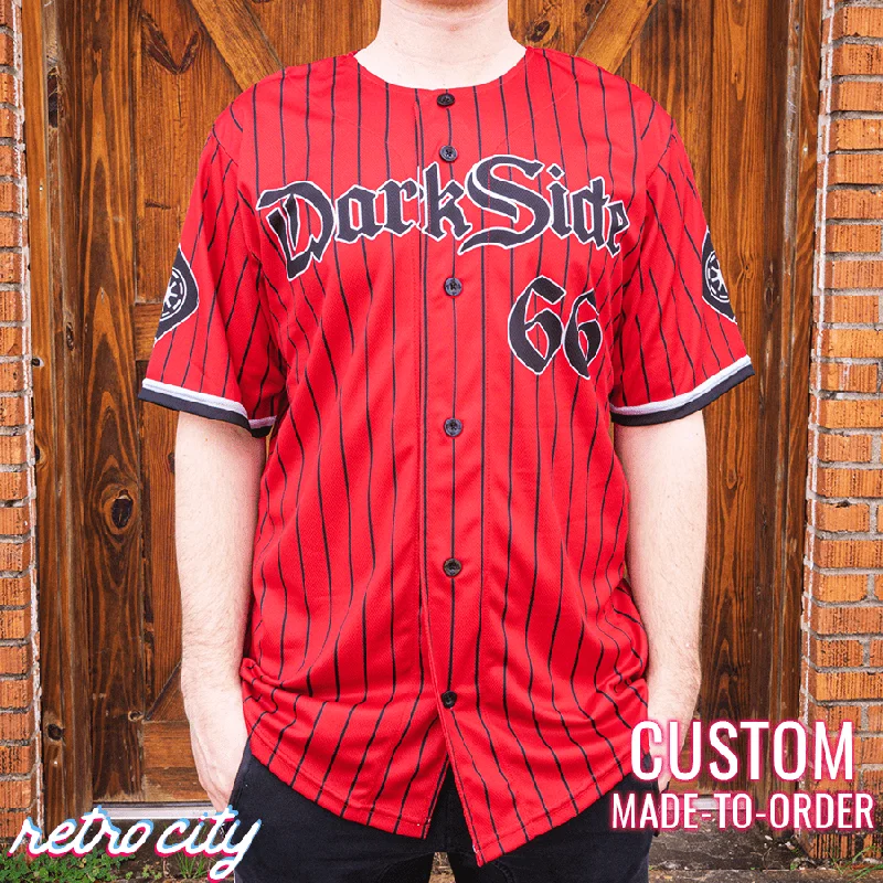 Football Jersey With Hall of Fame Edition-Basketball Jersey With Pro Team Design-Baseball Jersey With Big Logo On Back-Dark Side Empire Full-Button Baseball Fan Jersey (Red)