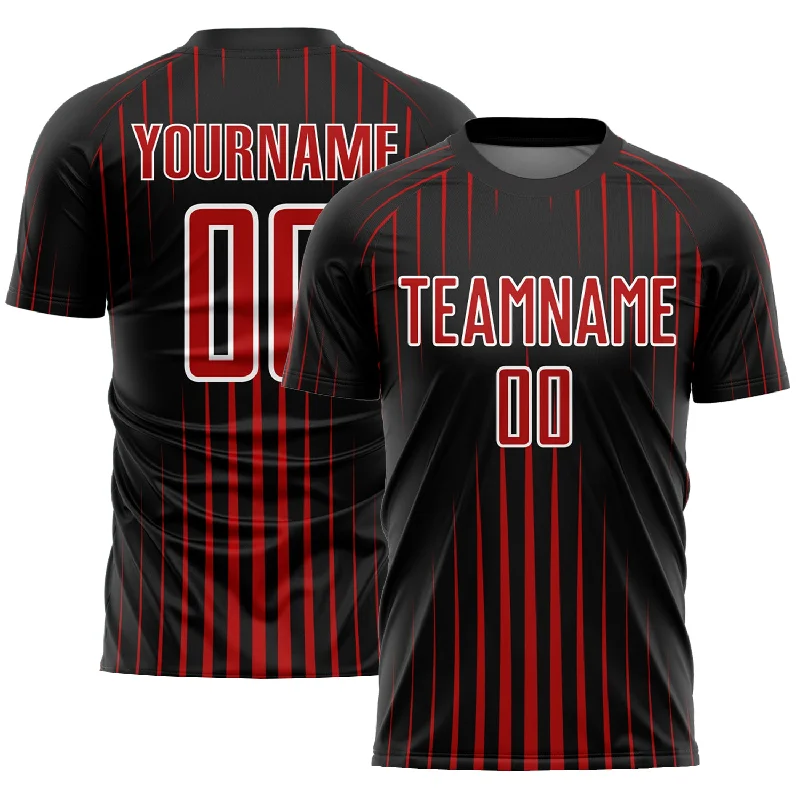 Football Jersey For Dynamic Play-Custom Black Red-White Lines Sublimation Soccer Uniform Jersey