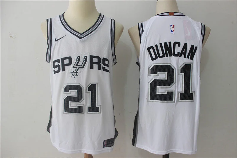 Basketball Jersey With Pockets-Spurs 21 Tim Duncan White Authentic Basketball Jersey