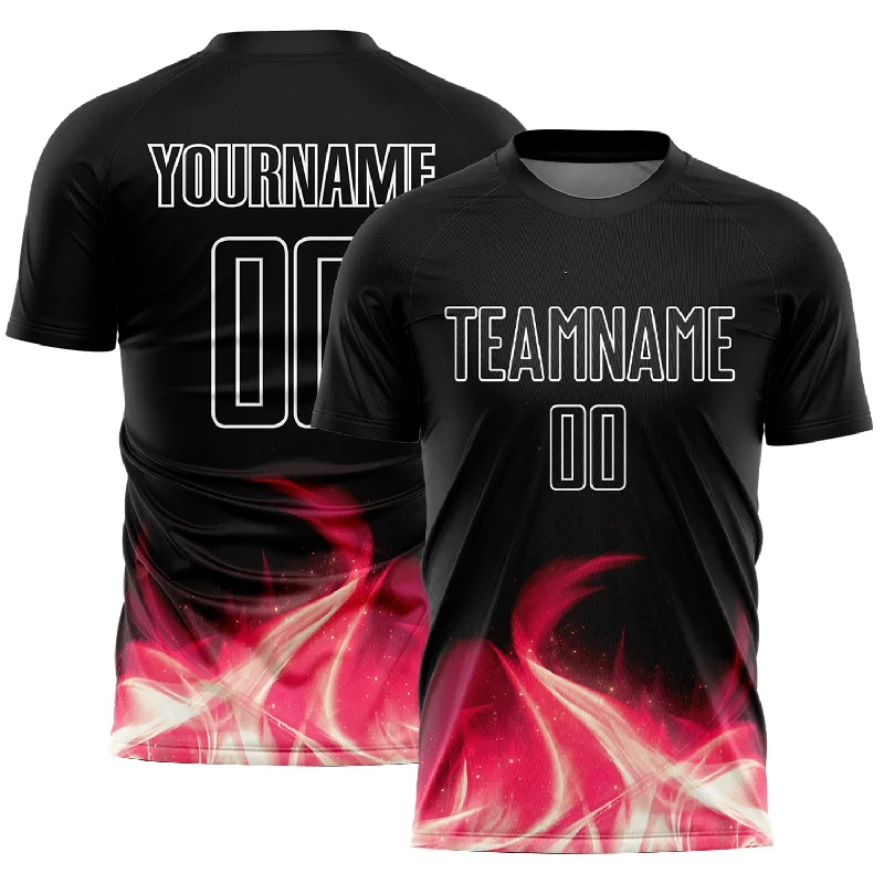 Football Jersey For Sportswear Collection-Custom Black White Flame Sublimation Soccer Uniform Jersey