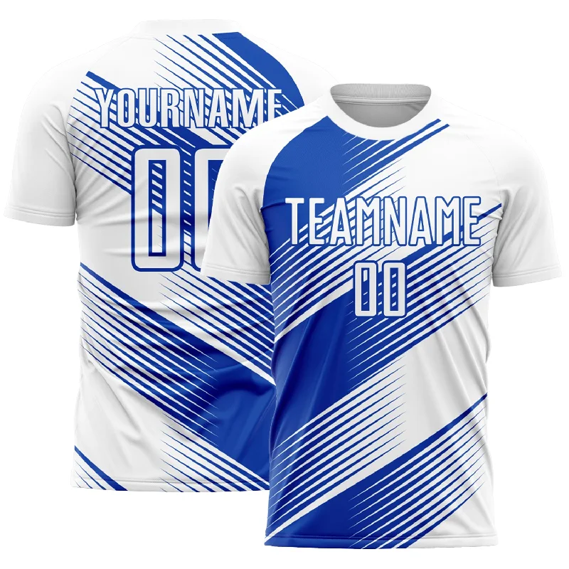 Football Jersey For The Whole Team-Custom White Thunder Blue Line Sublimation Soccer Uniform Jersey