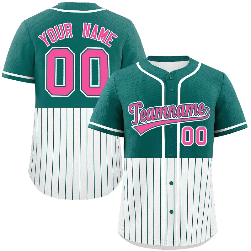 Breathable Football Jersey-Breathable Basketball Jersey-Polyester Baseball Jersey-Custom Aqua White Personalized Half Stripe Design Authentic Baseball Jersey