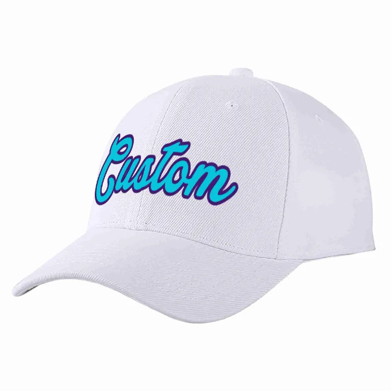 Fitted Baseball Cap-Custom White Light Blue-Purple Curved Eaves Sport Baseball Cap Design for Men/Women/Youth