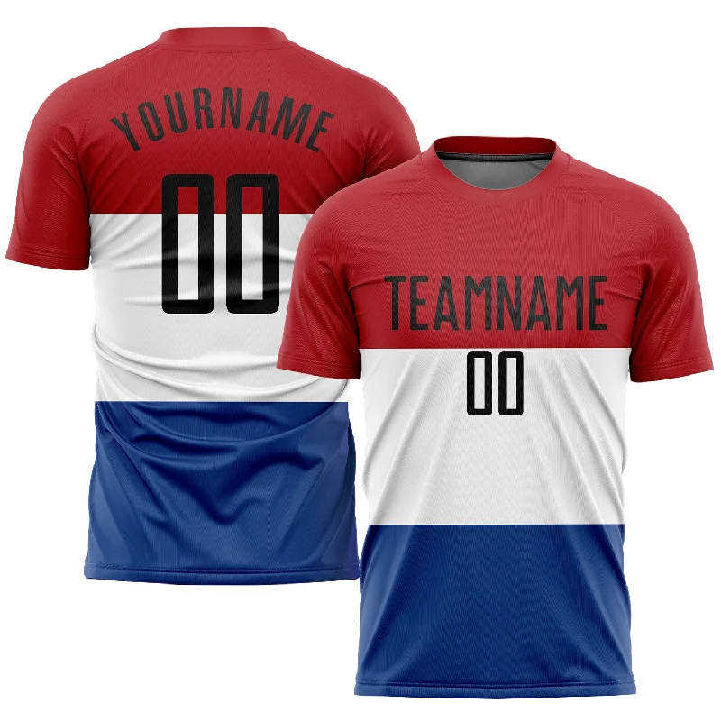 Football Jersey For Sports Enthusiasts-Custom Red Black White-Royal Sublimation Dutch Flag Soccer Uniform Jersey