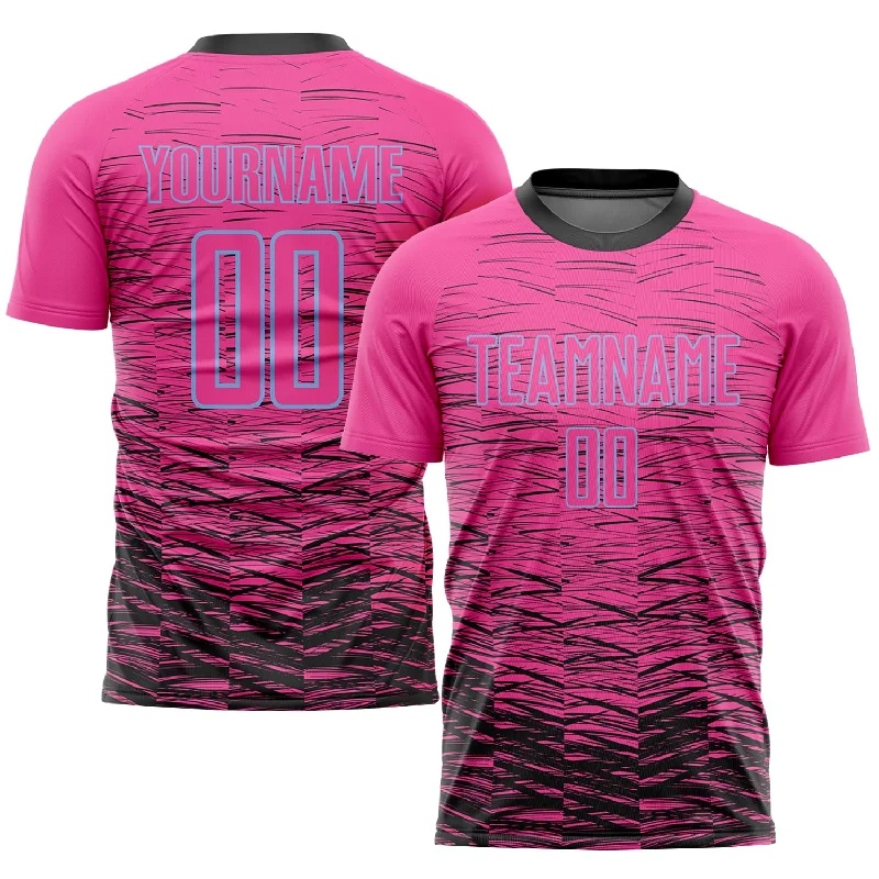 Football Jersey With A Classic Look-Custom Pink Black-Light Blue Sublimation Soccer Uniform Jersey