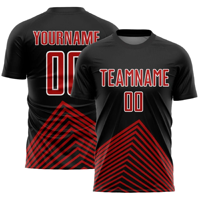 Cheap Football Jersey-Custom Black Red-White Lines Sublimation Soccer Uniform Jersey